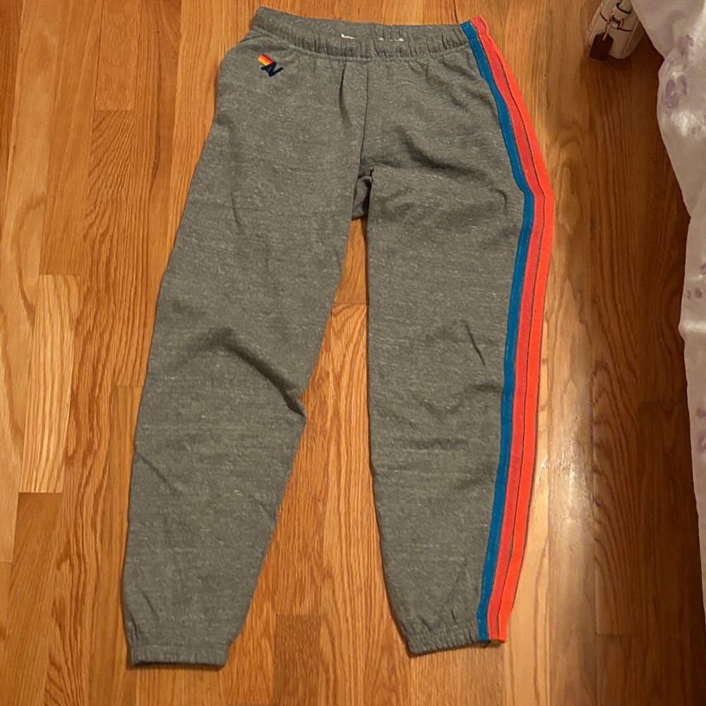 Aviator Nation Gray Sweatpants with Neon Stripes